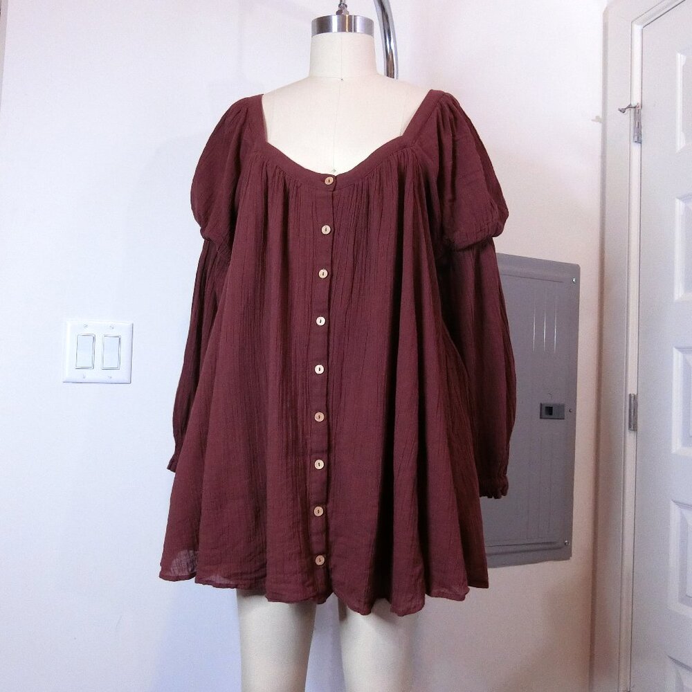 Free People So Fresh Tunic Dress Chocolate Brown Button Front Boho Size M